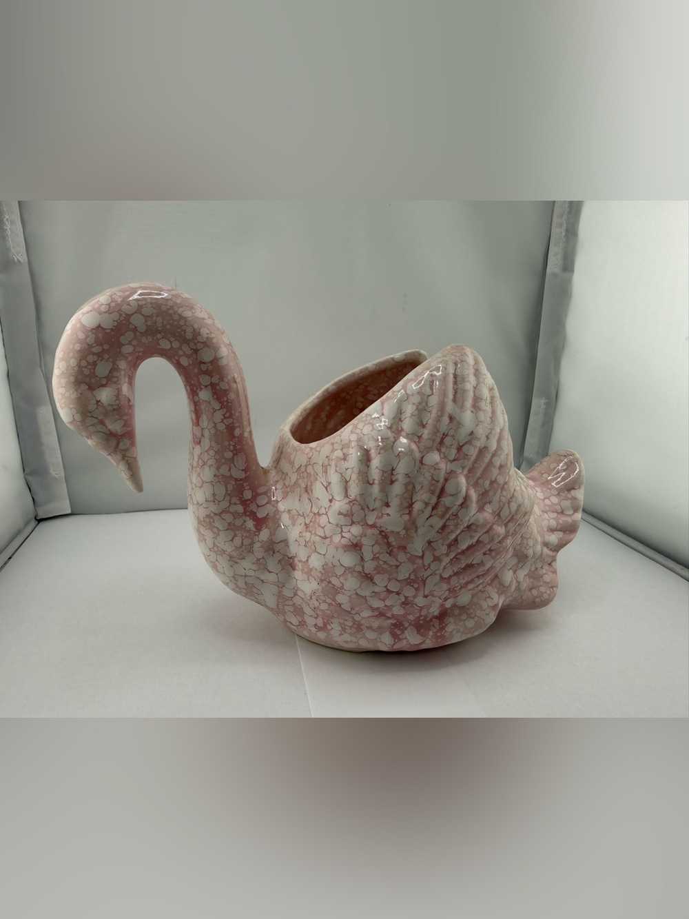 Vintage Pink Speckled Ceramic Swan Planter